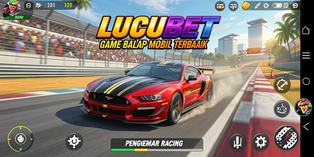 Gameplay balap mobil seru dalam LUCUBET yang menampilkan aksi mendebarkan.