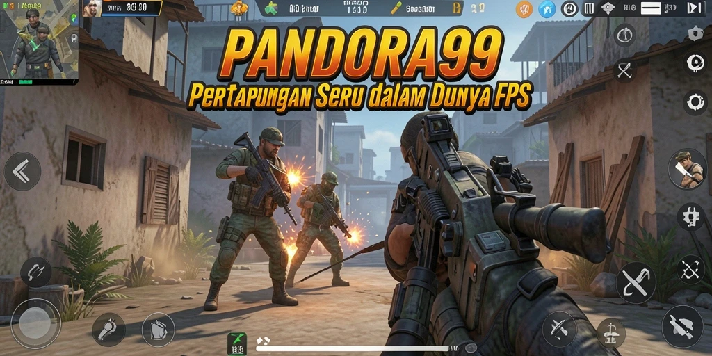 Screenshot PANDORA99 menunjukkan aksi menegangkan di medan perang FPS.