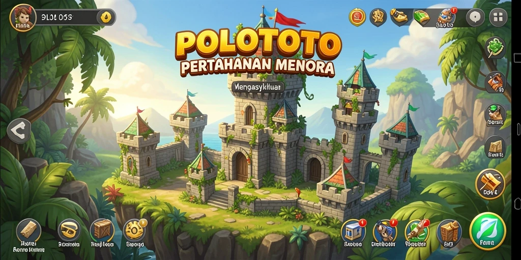 Tampilan gameplay menara pertahanan dalam POLOTOTO yang seru dan menantang.
