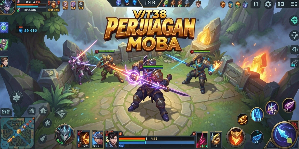 Tampilan gameplay MOBA yang epik dan mendebarkan dalam VT38.