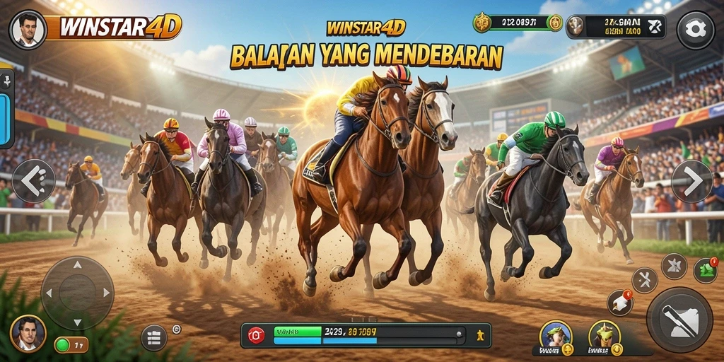 Gameplay mendebarkan dari WINSTAR4D di lintasan balap.